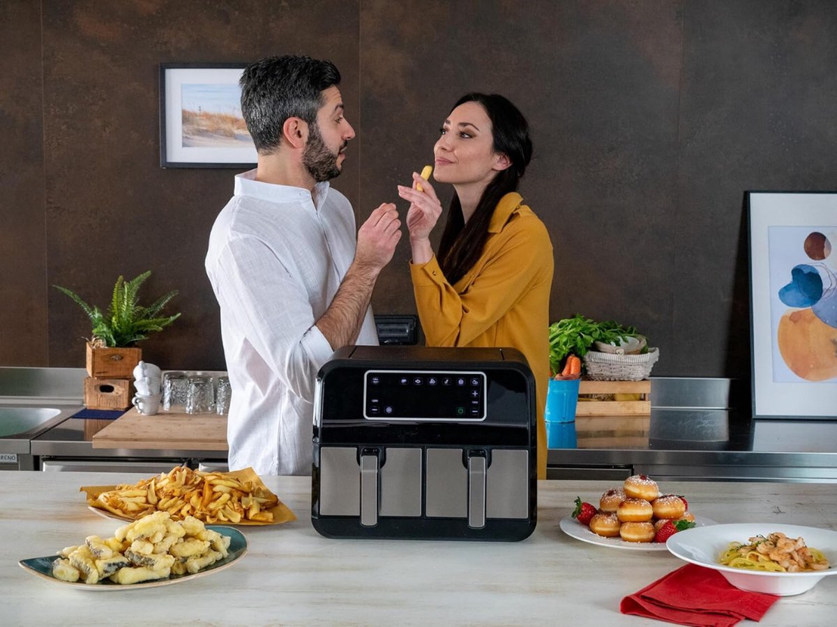 Afbeelding 2 van Equivera Dubbele Airfryer - Dubbele Mand - Dual Cook - Heteluchtfriteuse - Verschillende Programma's - Dual Zone - Mega