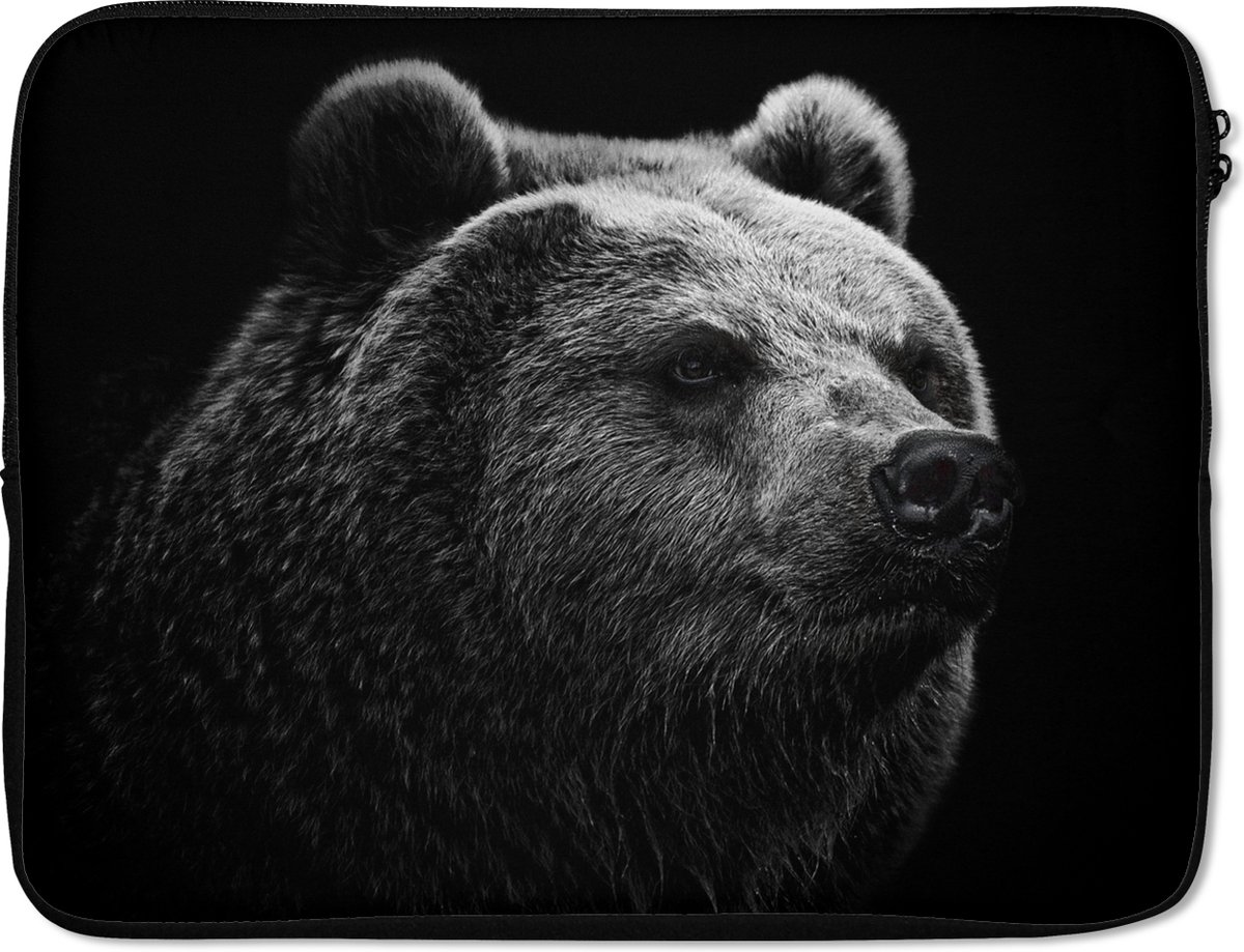 Laptophoes 15.6 inch - Beer - Licht - Zwart - Laptop sleeve - Binnenmaat 37x26 cm - Zwarte achterkant