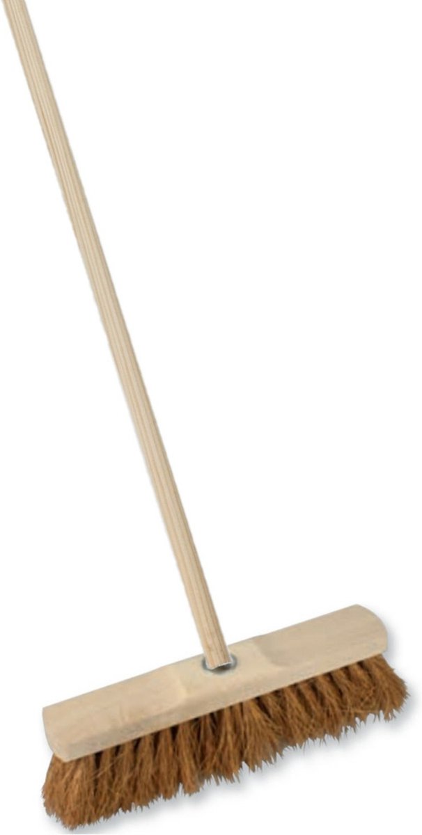 Goedkoopste Buemag Straatbezem Cocos voor buiten - Kop 29 cm - bruin - Houten steel 140 cm - schroefdraad