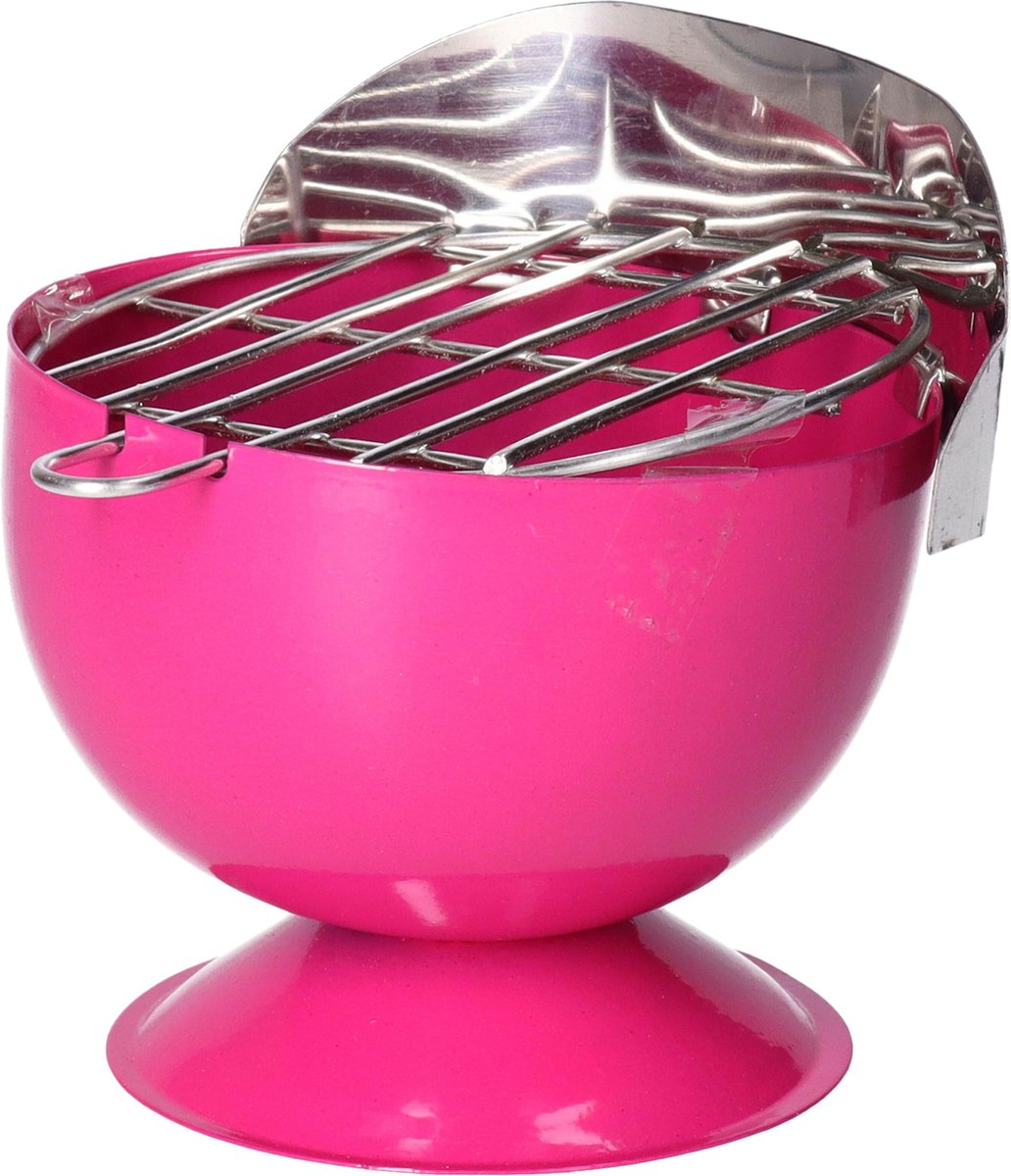 Excellent Houseware Asbak - in BBQ vorm - metaal - 12 cm - roze - voor binnen / buiten