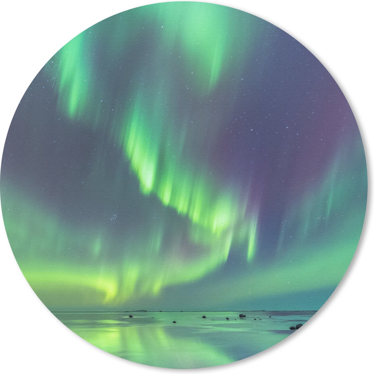 Muismat rond 50x50 cm - Mousepad Noorderlicht - Sterrenhemel - Water - Ronde muismatten