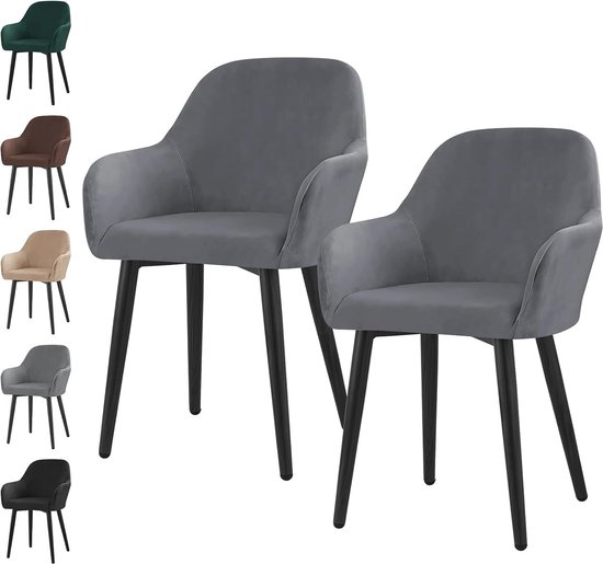 Eetkamerstoel velvet met armleuning - zwart - 87x56.5x43 cm