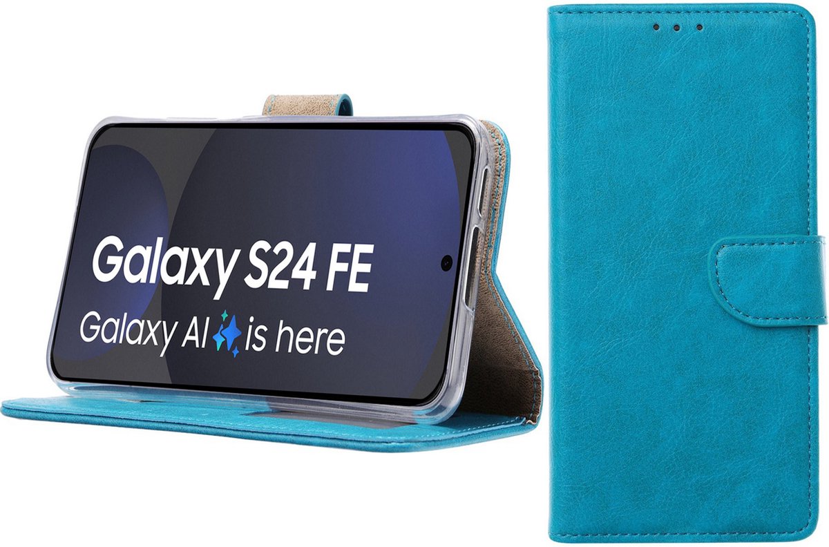 BixB Hoesje Geschikt voor Samsung Galaxy S24 FE – portemonnee bookcase met pasjeshouder - Blauw