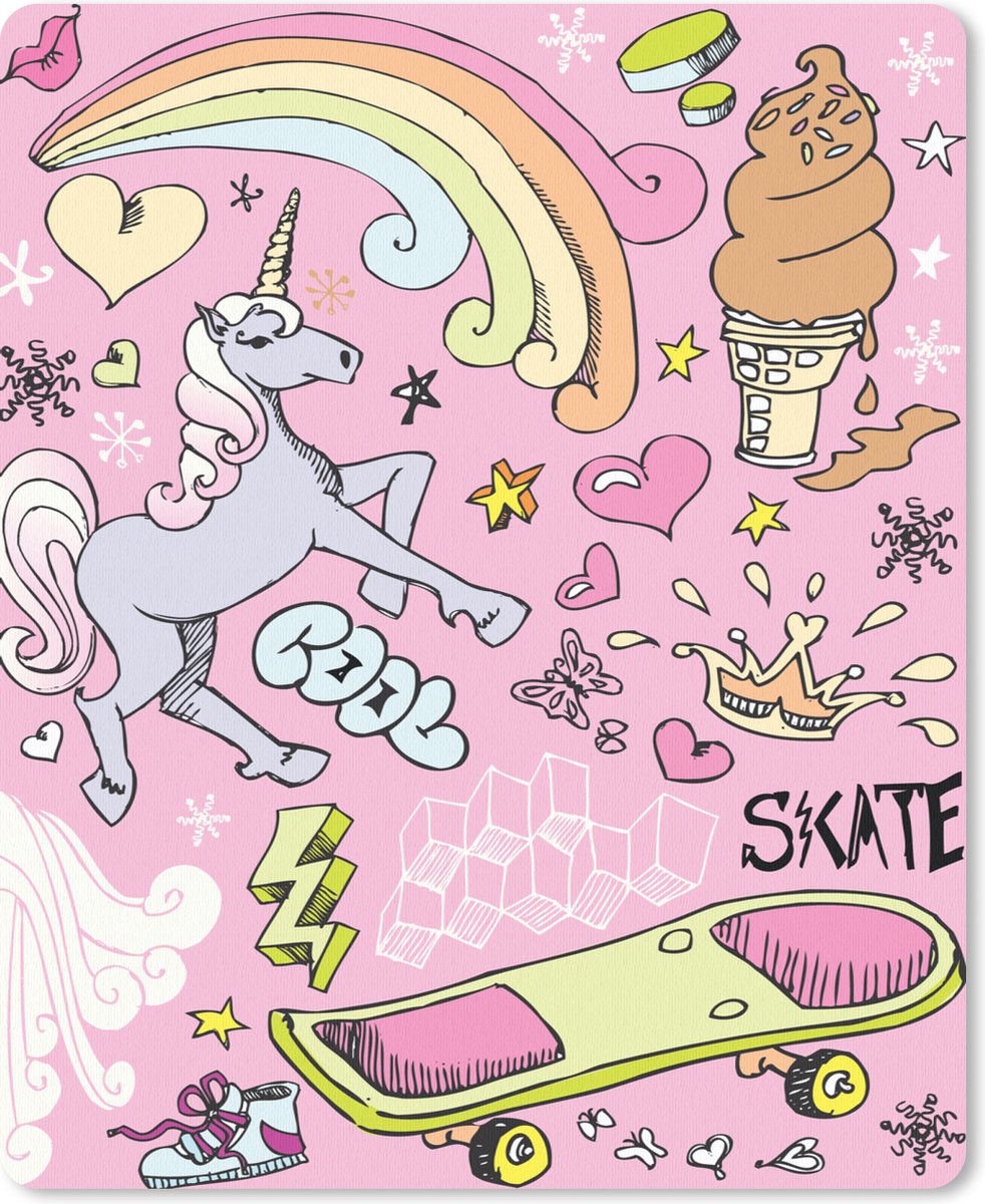 Muismat 19x23 cm - Mousepad Meisjes - Design - Unicorn - Regenboog - Roze - Muismatten