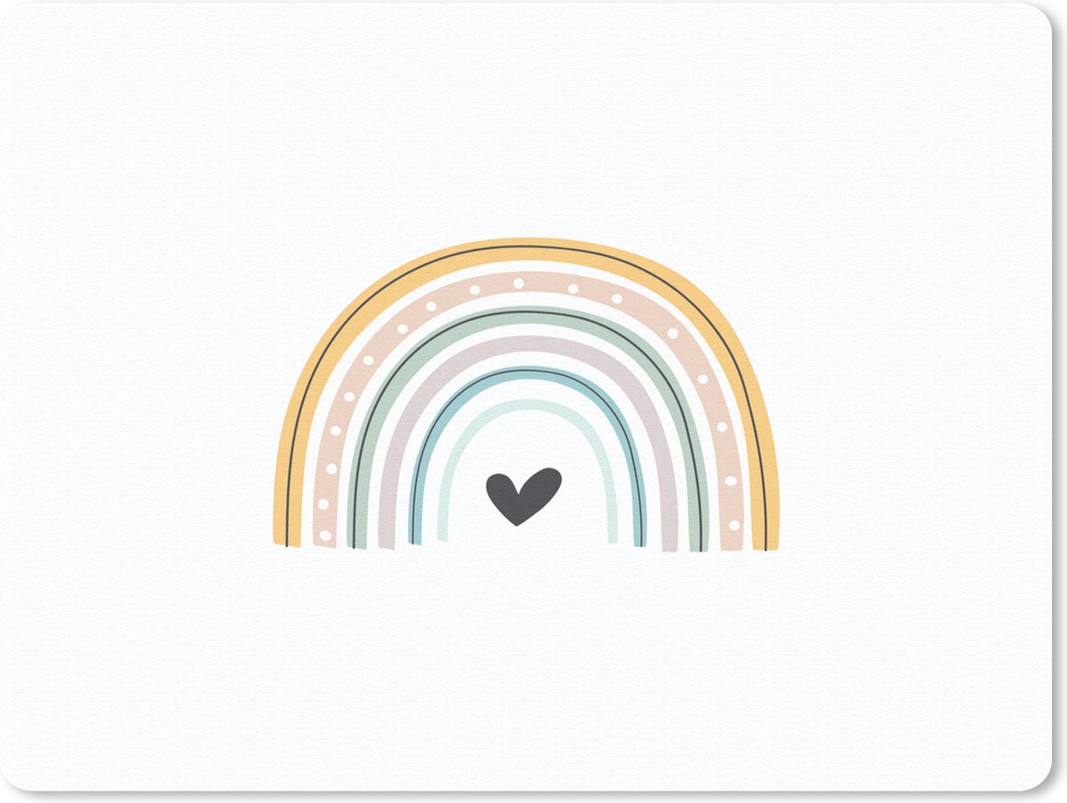 Muismat 23x19 cm - Mousepad Regenboog - Hartje - Stippen - Pastel - Kinderen - Muismatten