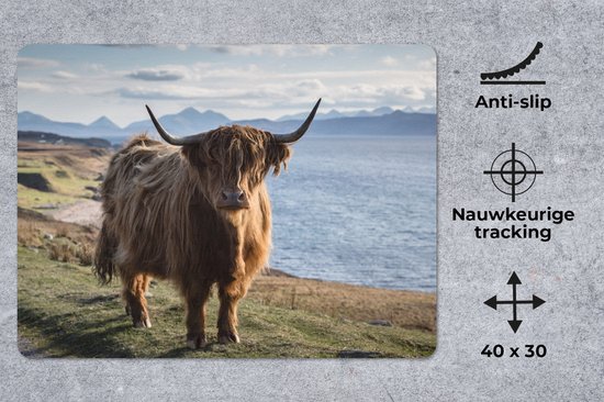 Bureau onderlegger 40x30 cm - Muismat Schotse Hooglander - Bergen - Zee - Bureaulegger xl - Desk mat beschermer - Computer muismatten