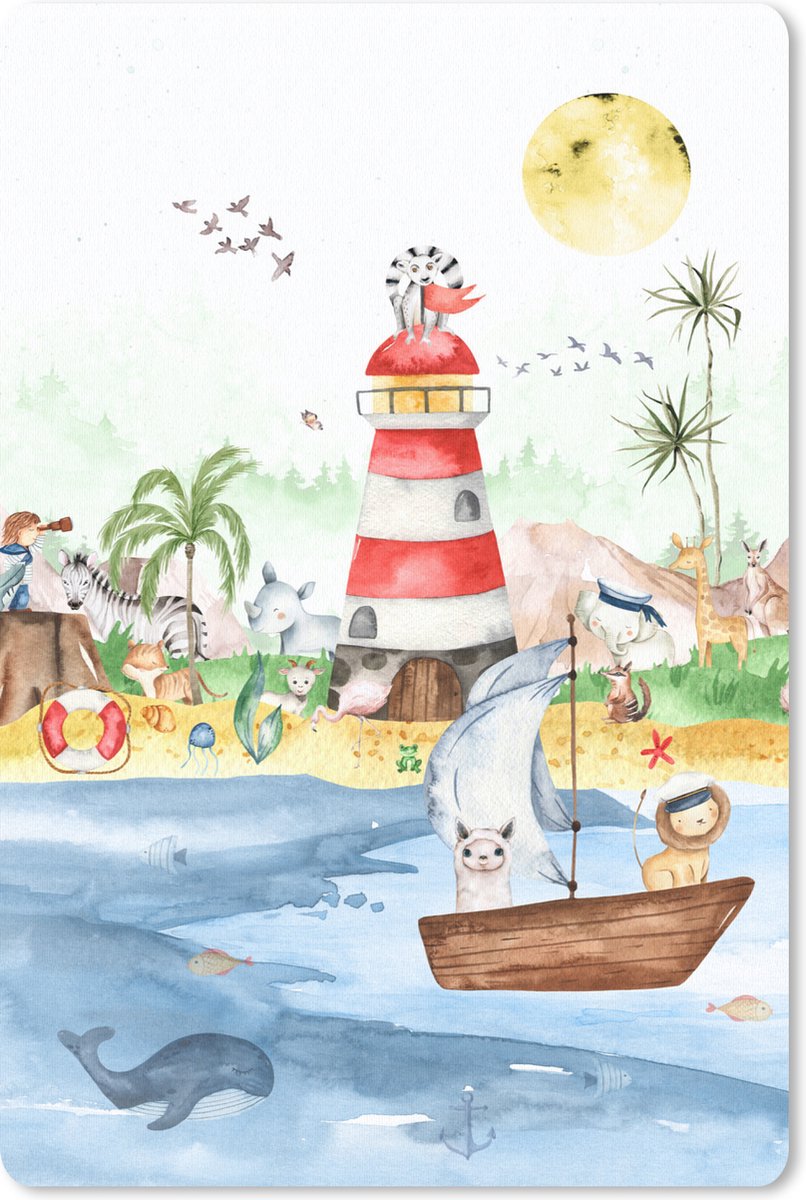 Muismat 18x27 cm - Mousepad Strand - Dieren - Kinderen - Vuurtoren - Jongens - Muismatten