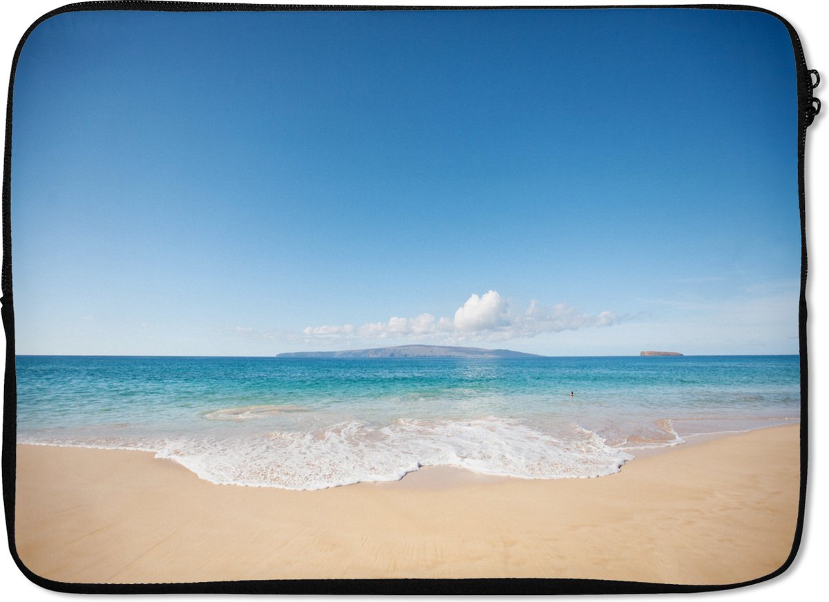 Laptophoes 14 inch - Zee - Turquoise - Hawaii - Laptop sleeve - Binnenmaat 33x23 cm - Zwarte achterkant