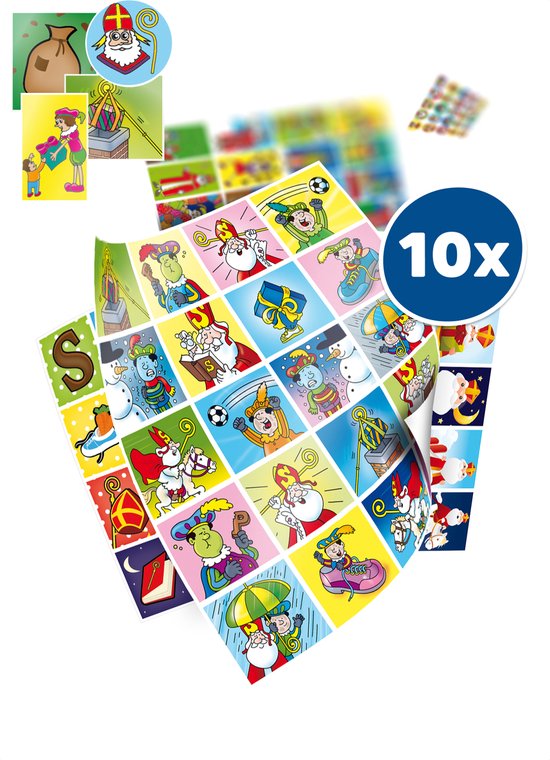 Stammetjes Sinterklaas stickers - 266 Sint & Piet beloningsstickers - 10 vellen