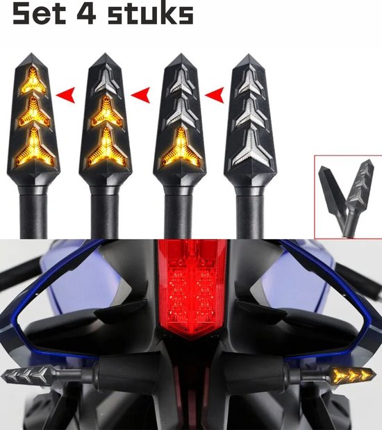 Justech 4 x mini-led-motorfiets knipperlichten, E-mark, E24, knipperlichten, 12 V, IP65, waterdicht, voor motorfiets en scooter M8