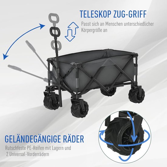 Opvouwbare Handkar voor Tuin en Strand - 360° Wielen, Telecopisch Handvat, Verstelbare Hoogte, Maximale Draagvermogen 70 kg van Bo-Camp — afbeelding 3