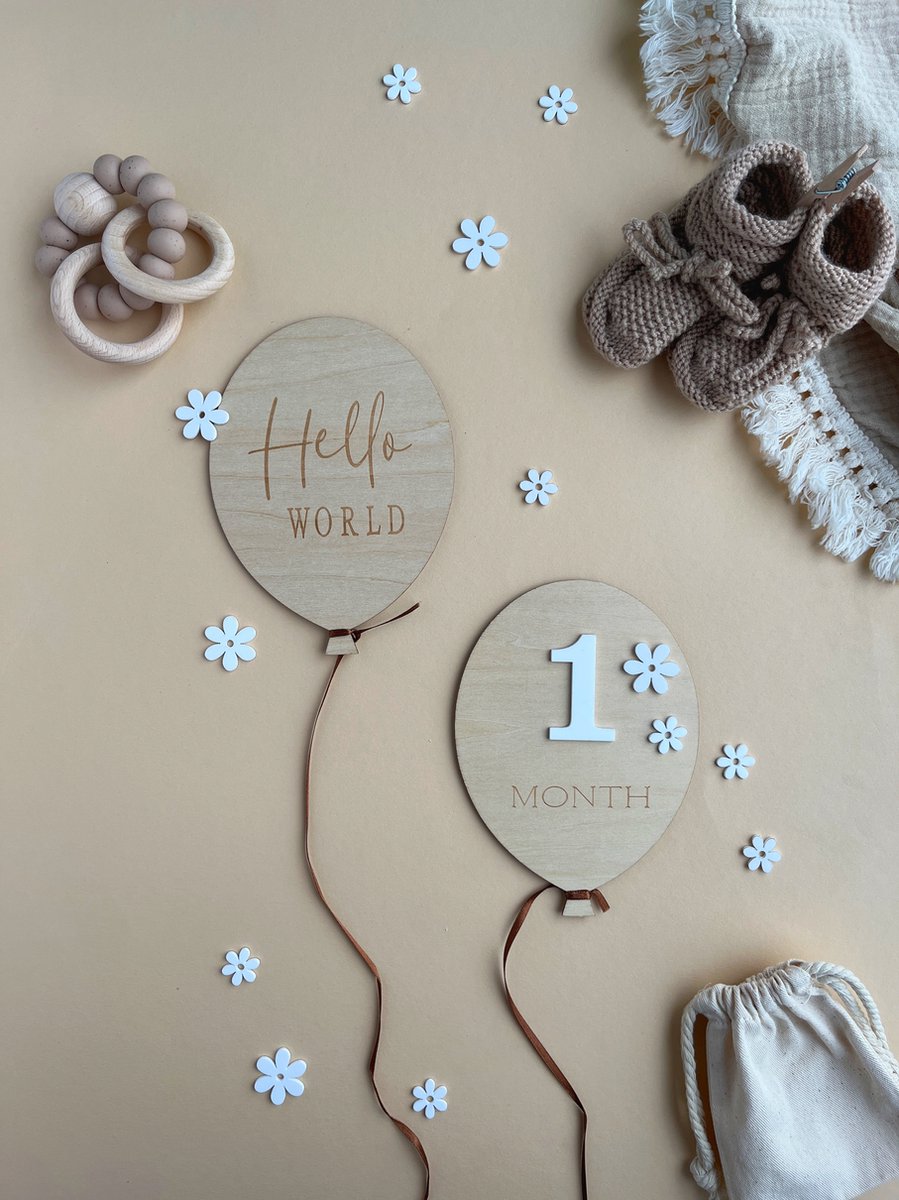 Goedkoopste Mijlpaal ballonnen by 1993 - baby's eerste jaar - houten mijlpaal set - met bloemen - geboortebordje