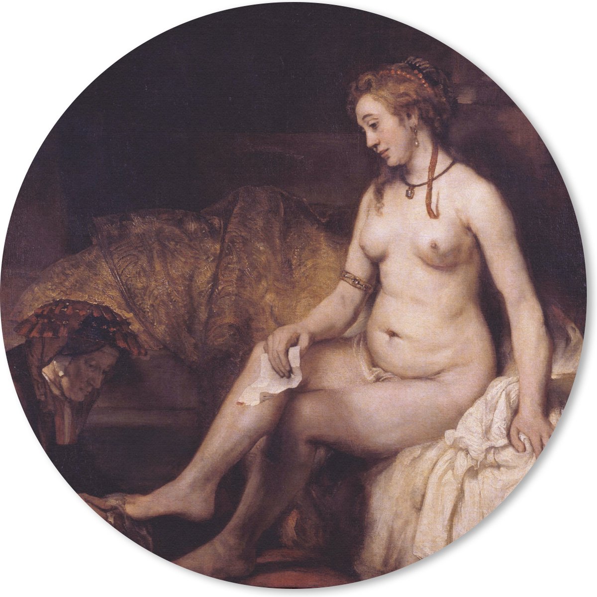 Muismat rond 50x50 cm - Mousepad Bathsheba in het bad - Rembrandt van Rijn - Ronde muismatten