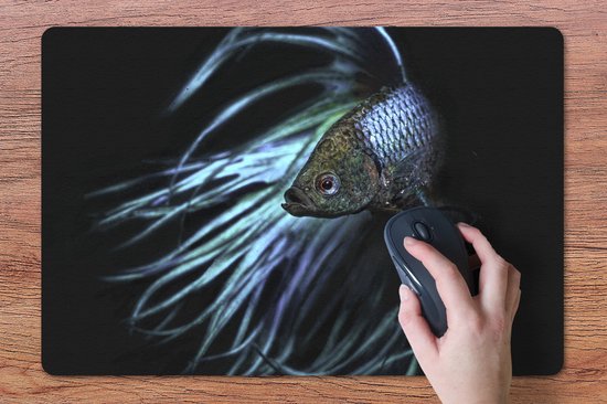 Bureau onderlegger 60x40 cm - Muismat Vis - Zeedieren - Blauw - Zwart - Bureaulegger xl - Desk mat beschermer - Computer muismatten