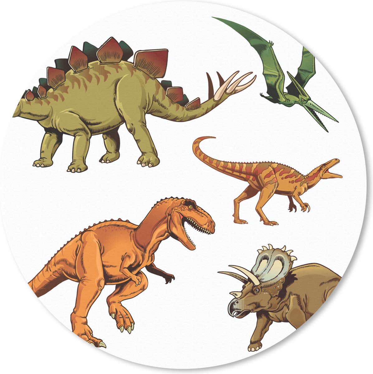 Muismat rond 30x30 cm - Mousepad Dinosaurus - Tekening - Kinderen - Jongens - Kinderen - Ronde muismatten