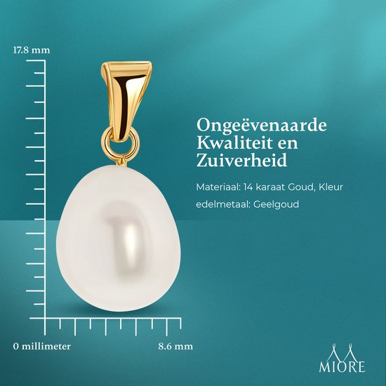 Miore® - Pendentif Pearl Gold - Goud - Or 14 carats - Perle d'eau douce - Bijoux faits main de haute qualité