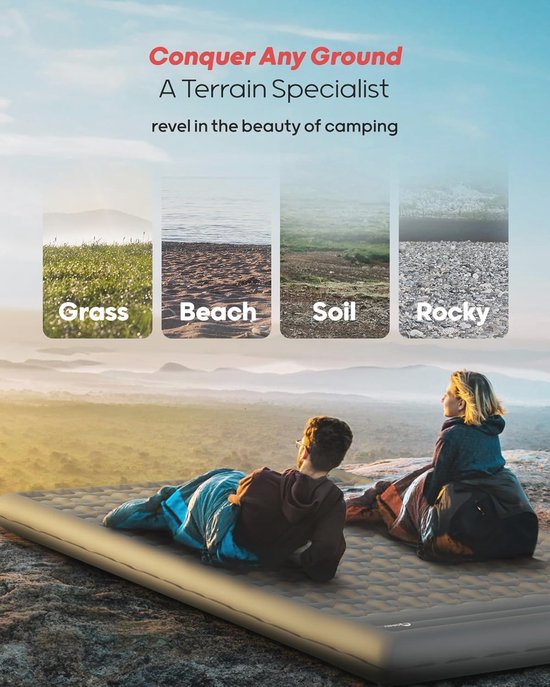 Campingmat 12 cm zelfopblazend voor 2 personen - ultradikke opblaasbare luchtmatras voor outdoor en kamperen van Merkloos — afbeelding 4