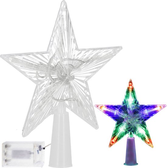 Twee kerstboom pieken, één verlicht met multicolor LED's en één doorzichtige.