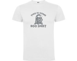 Wit T-Shirt met “This is some Boo Sheet“ Afbeelding Zilver Maat S