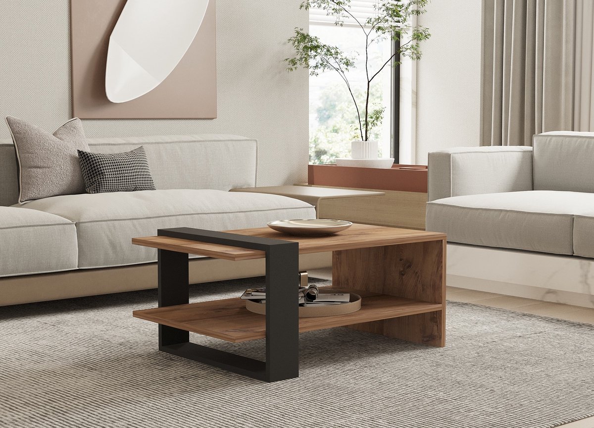 Skye Decor Salontafel - Antraciet & Eiken - 80x35x55cm - Stijlvolle Melamine Afwerking Bruin|Antraciet