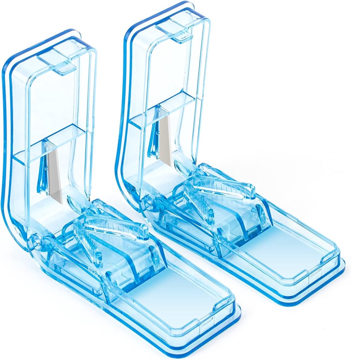 Goedkoopste ComfiCare® Pillensnijder 2 stuks - Pillendoos met Pillensnijder - Pillendoosje met scherp mesje van roestvrij staal - Blauw
