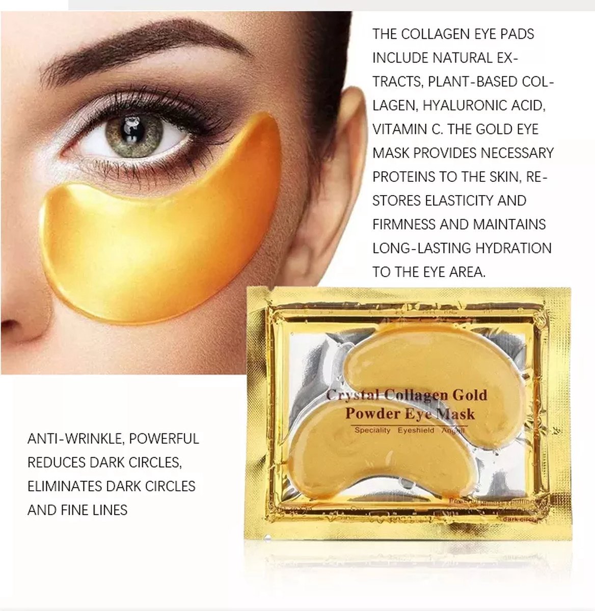 Collageen oogmasker - Gezichtsverzorging tegen wallen (10 sets) - Eye pads tegen donkere kringen - Hydrogel 24K goud — afbeelding 3