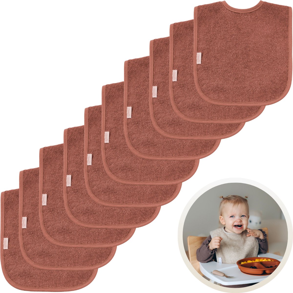 Goedkoopste Funnies Slabbetjes 10-Pack Copper - Set van 10 Zachte Slabbertjes - Grote Slabbers - Kwijldoekjes voor Baby’s en Kinderen - Absorberend, Zacht en Makkelijk Wasbaar - Perfect voor Voeden, Kwijlen en Bescherming van Kleding