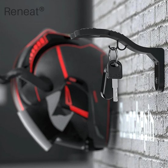 Reneat® - Helm Houder - Helm Kapstok - Helmhouder Motorhelm - Helm Standaard - Motorhelm Steun - inc. montageset - Zwart