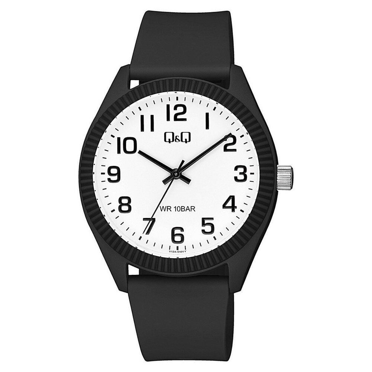 QQ V12A-010VY - Horloge - Sport - Analoog - Unisex - Plastic band - Rond - Kunststof - Cijfers - Zwart - Wit - 10 ATM