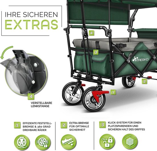 Opvouwbare Bolderkar met Dak, Koeltas en Zijdelingse Rolgordijnen - Inklapbare Tuinwagen met 3-punts Gordelsysteem van LifeGoods — afbeelding 3
