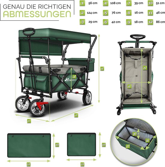 Opvouwbare Bolderkar met Dak, Koeltas en Zijdelingse Rolgordijnen - Inklapbare Tuinwagen met 3-punts Gordelsysteem van LifeGoods — afbeelding 5