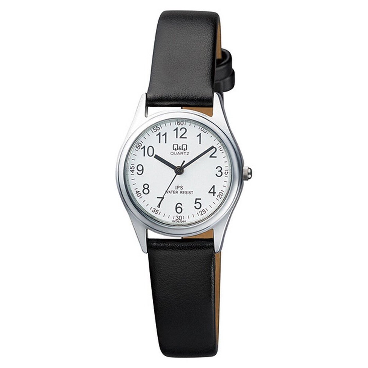 QQ QZ09J364Y - Horloge - Analoog - Vrouwen - Dames - Leren band - Rond- Metaal - Zwart - Zilverkleurig - 3ATM