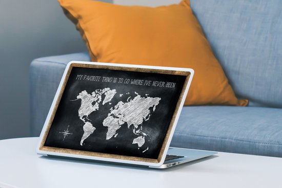 Autocollant pour ordinateur portable - 13,3 pouces - Wereldkaart - Citation - Tableau noir - 31x22,5 cm - Autocollants pour ordinateur portable - Peau pour ordinateur portable - Couverture