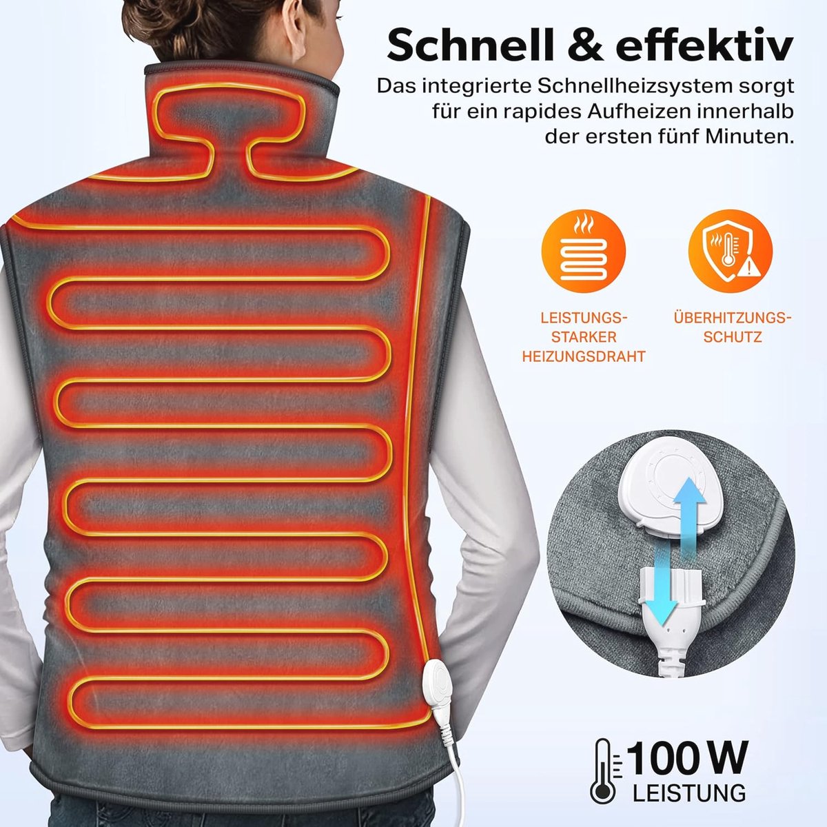 Elektrisch Verwarmingskussen voor Rug, Schouder en Nek - 60 x 85 cm, 3 Temperatuurstanden, Automatische Uitschakeling, Grijs — cadeau in Verzorging - foto 2