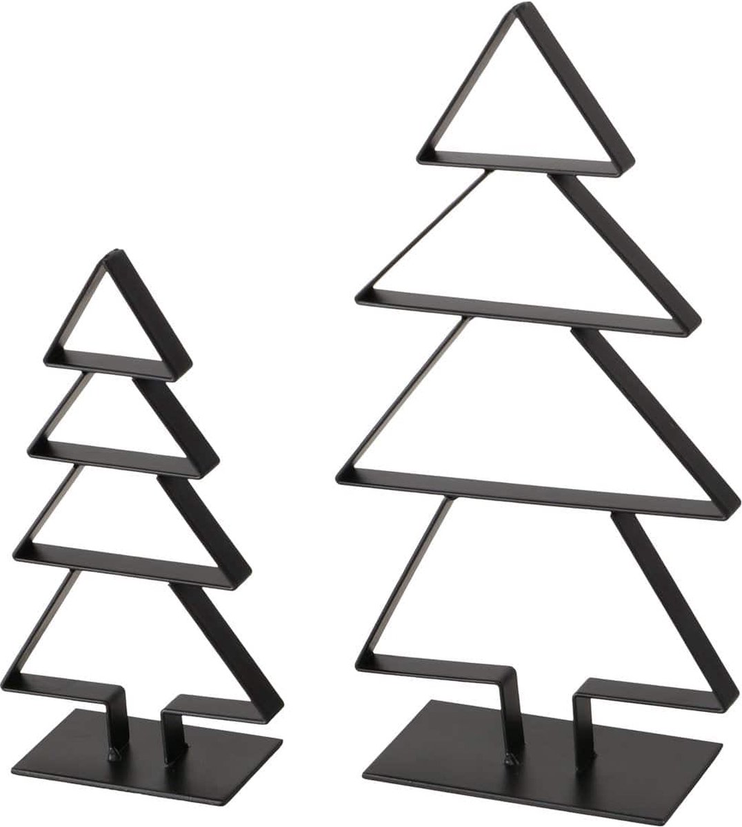 Kerstbomen set zwart metaal - 23 cm en 16,5 cm hoog - set van 2