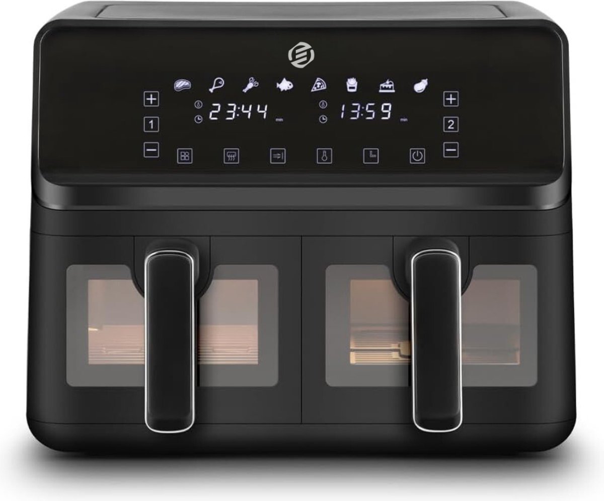 Equivera Dubbele Airfryer - Dubbele Mand - Dual Cook - Heteluchtfriteuse - Verschillende Programma's - Dual Zone - Mega