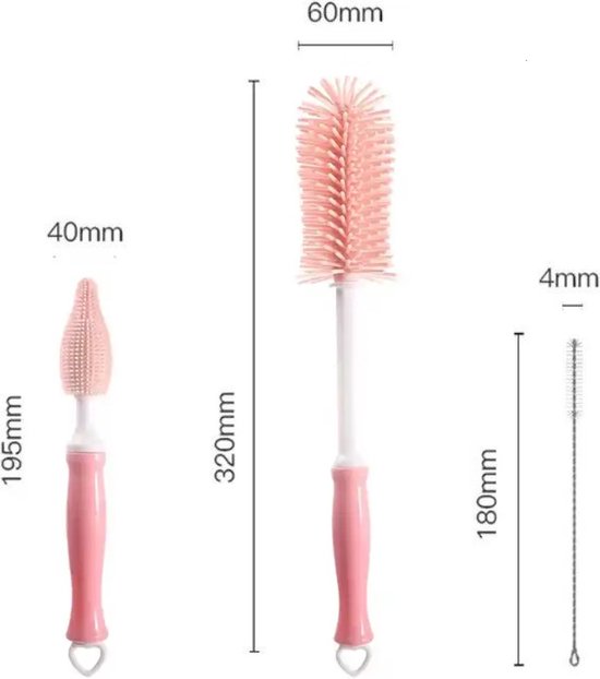 3-Delig - Flessenborstel Baby - Roze Wit - BPA vrij - Siliconen van Merkloos — afbeelding 5