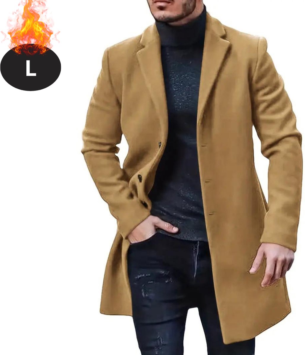 Bovista Winterjas Trenchcoat Heren Winter Herfstjas Volwassen Stijlvol Knopen Aarde Geel