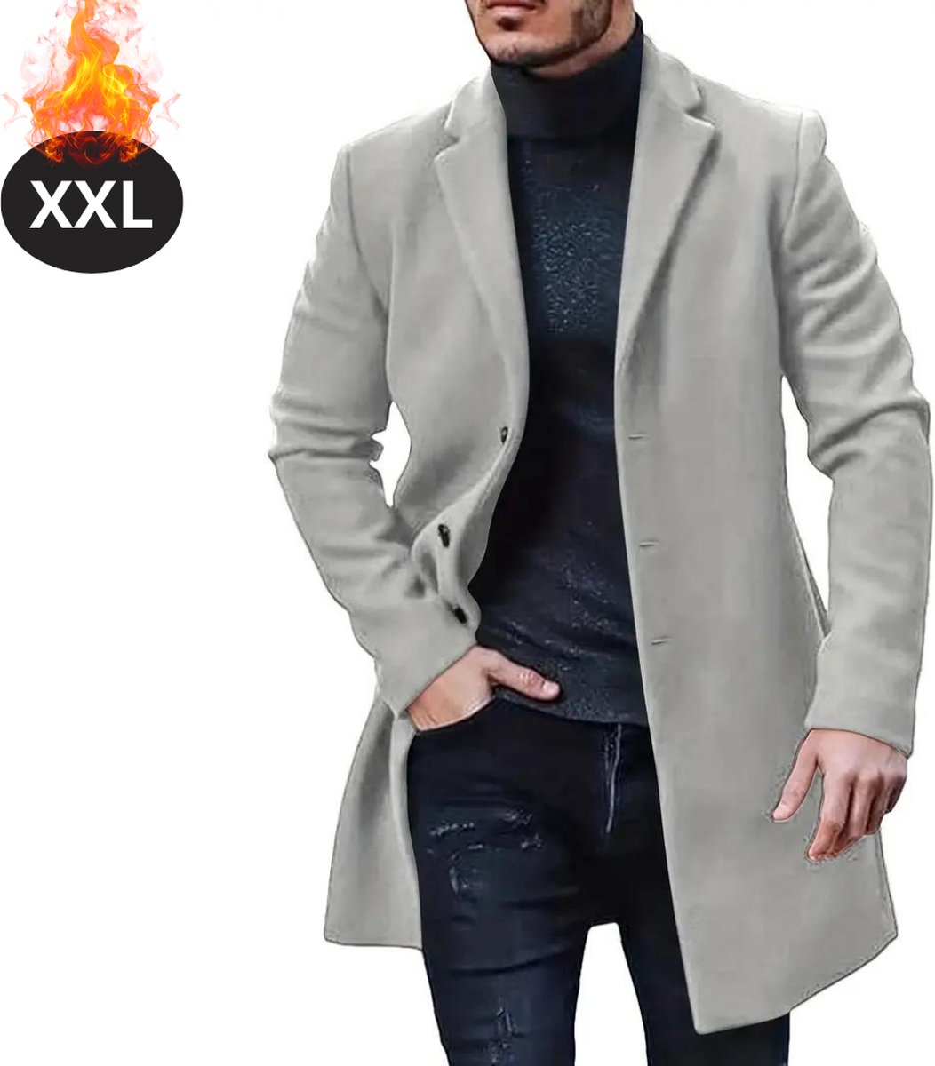 Bovista Winterjas Trenchcoat Heren Winter Herfstjas Volwassen Stijlvol Knopen Lichtgrijs