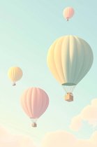 Affiche pastel | Montgolfières Poster | Affiche festive | Affiche ludique | Affiche de pépinière | Affiche pour enfants | 50x70cm | Décoration murale | Affiche murale | S4129 | Convient pour l'encadrement