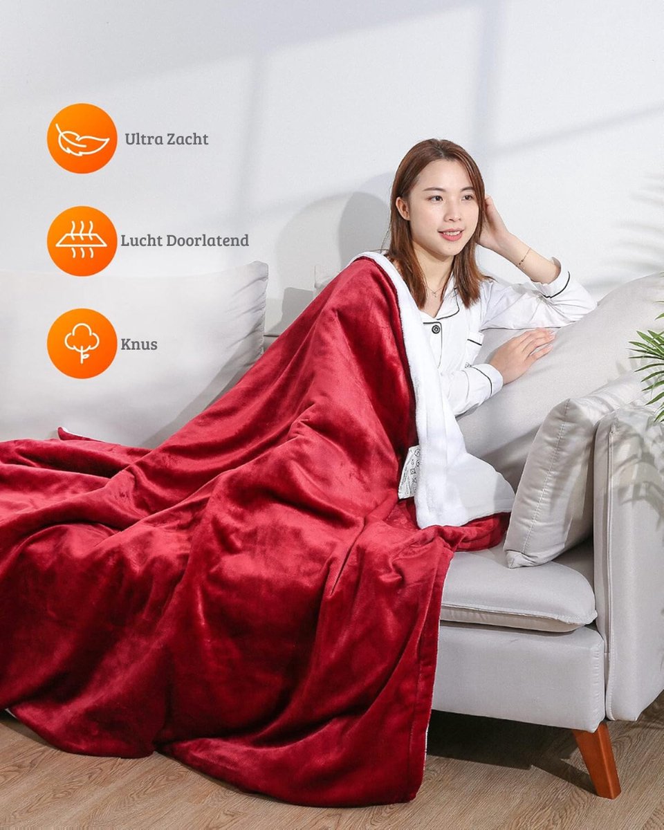 Luxe Warmtedeken – Verwarmde Deken – Elektrisch – Electric Blanket – Heating – Voor op de Bank – Draadloos – Fleece – USB – Stoel – Rood — cadeau in Wonen & Interieur - foto 4