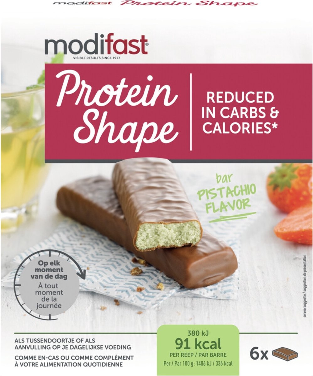 Goedkoopste 6x Modifast Protein Shape Reep Chocolade-Pistache 6 x 27 gr
