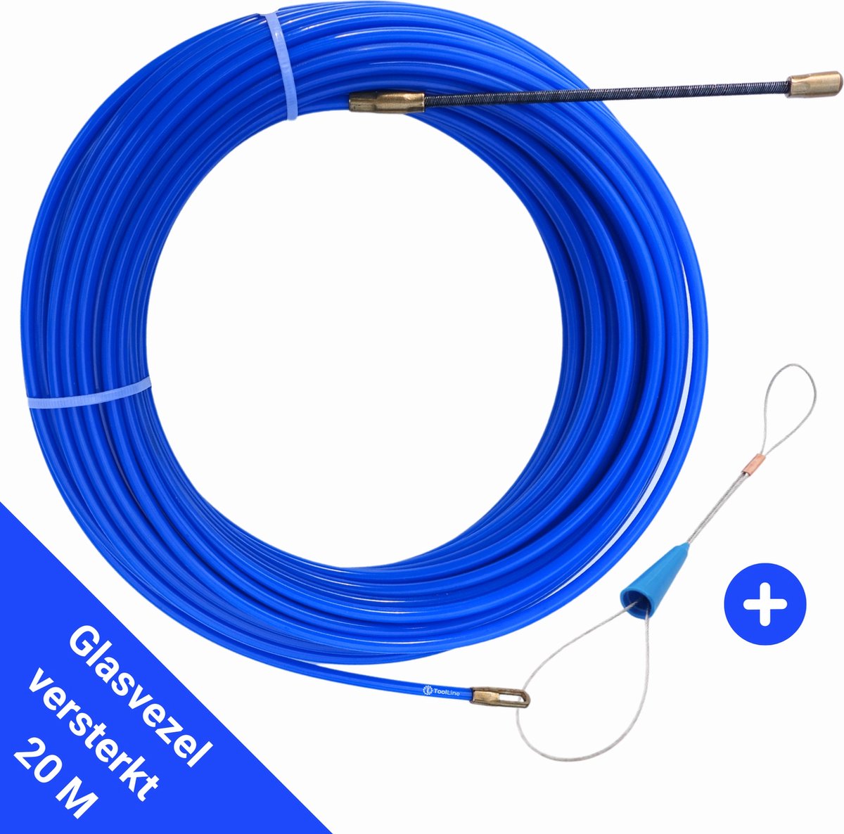 ToolLine® - Professionele - Trekveer 20 meter - 4 mm Glasvezel versterkt nylon - Inclusief kabelbevestiger - Trekveer elektra - Geschikt voor Netwerkkabels - UTP kabel - coax kabel - stroomkabel - audio kabel - Trekveer