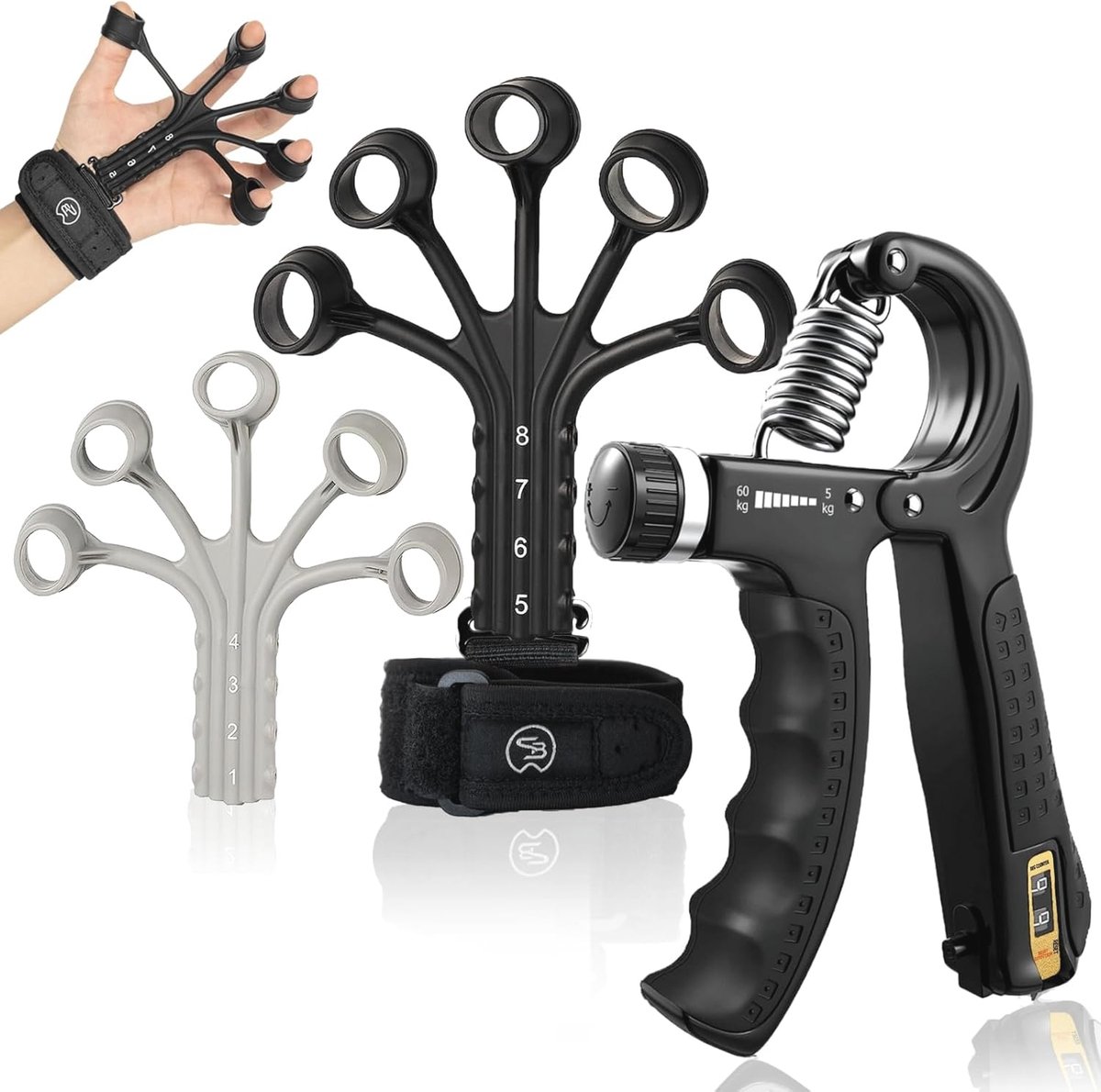 Verstelbare Handtrainer en Vingertrainer Set voor Gripkracht en Onderarmtraining