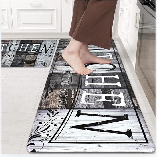 7VSTOHS 2-delige antislip keukenmat en tapijtset, wasbare gangloper en eetkamer, entree, deurmat, 43 x 75 43 x 150 cm