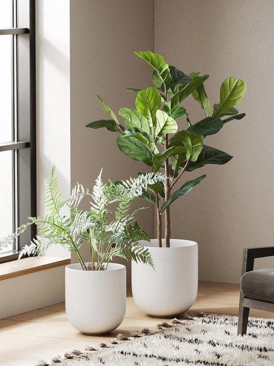 LE TAUCI 30 cm Bloempot, Keramische Potten voor Planten met Afvoergaten en Rubberen Plug, Bloempotten Binnen Buiten voor Huis Tuin Patio Kantoor, Cilinder Bloempot, Houtskoolgrijs