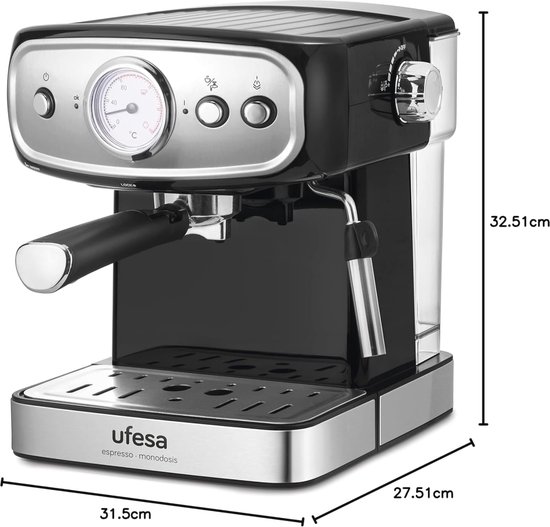 Ufesa CE7244 Brescia espresso- en cappuccino-koffiezetapparaat, 20 bars, 850W, Instelbare