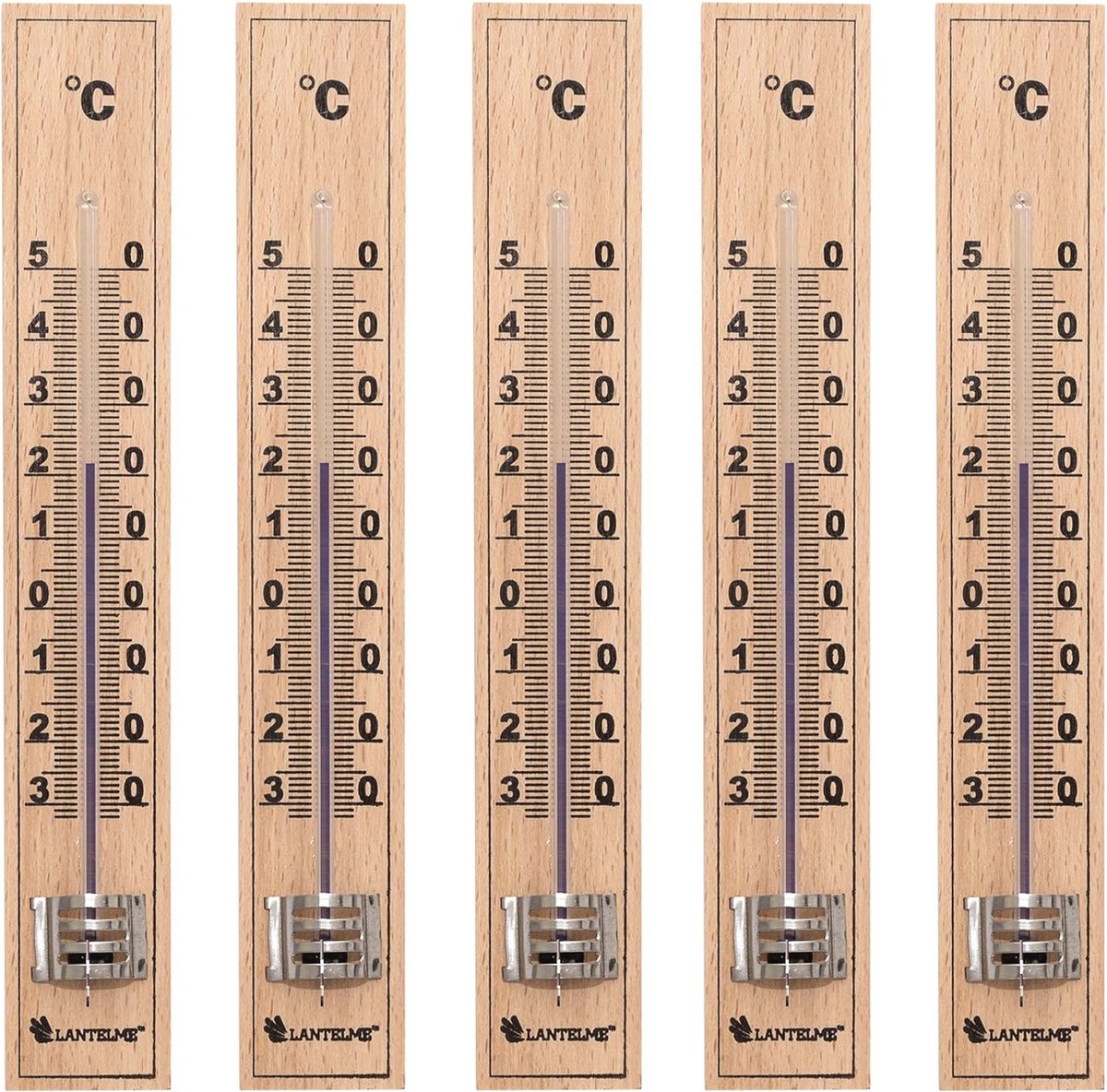 Houtthermometer 5 stuks - Analoog, Decoratief en Multifunctioneel voor Binnen en Buiten