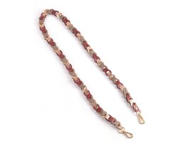 Tassenriem/Bag Strap/Telefoonkoord/Schouderband Gevlochten Leer Small - Taupe/Bordeaux/Goud