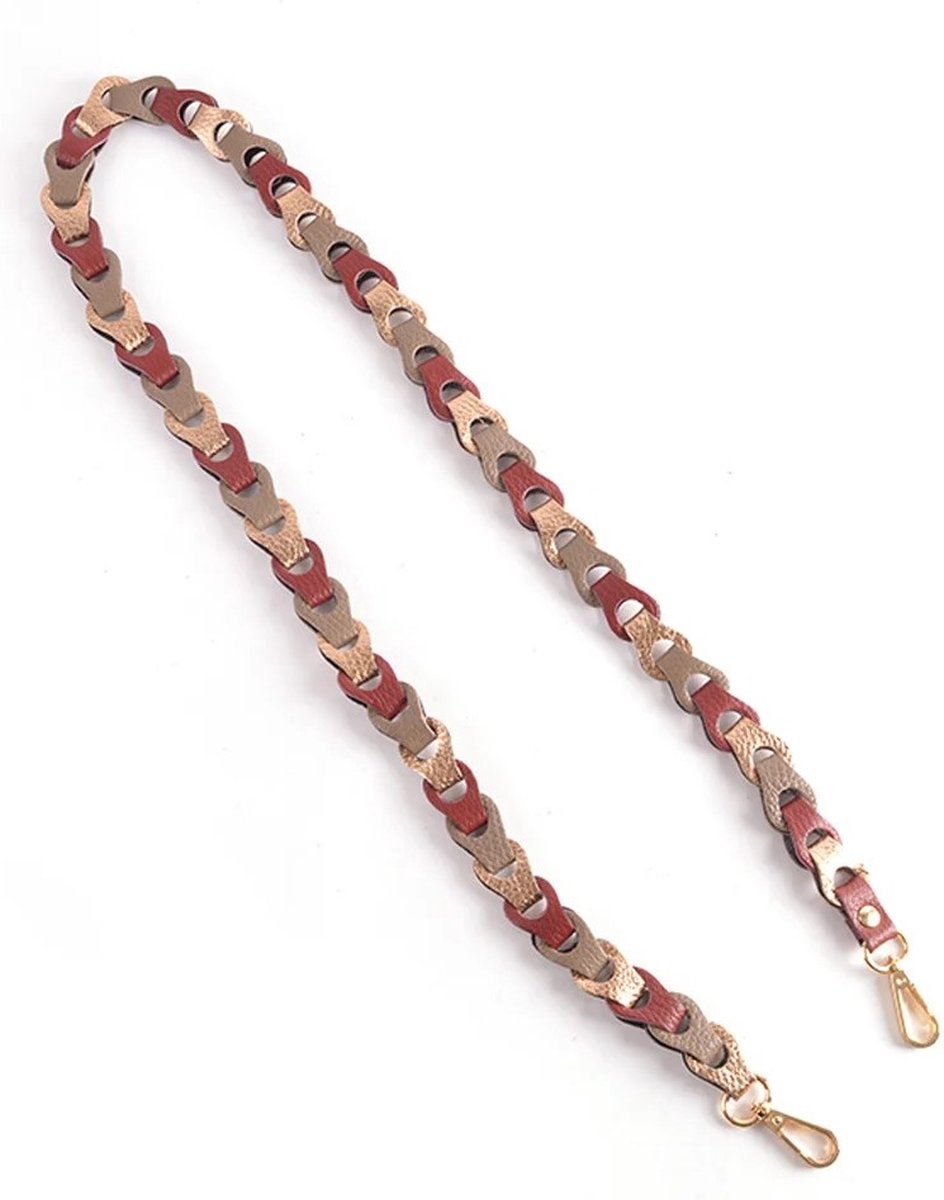 Tassenriem/Bag Strap/Telefoonkoord/Schouderband Gevlochten Leer Small - Taupe/Bordeaux/Goud